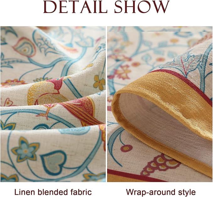 patdrea Designer French Tablecloth for Rectangle Table,Floral Birds Pattern Linen Table Cloth,Fall Yellow Decorative Cover for Kitchen Dining Banquet,Christmas,Thanksgiving,55"x87"-Magnolia