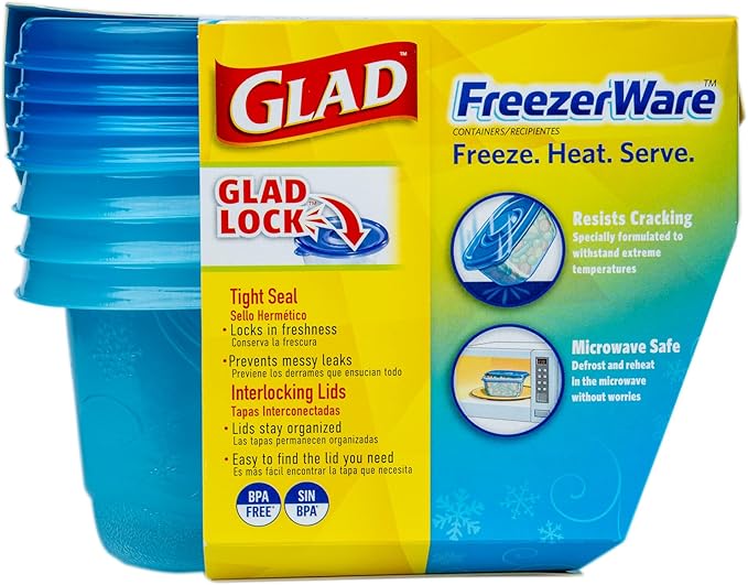 Glad GladWare Freezerware Food Storage Containers - Small Rectangle - Meal Container Holds up to 24 Ounces of Food - Lock Tight Seal, 4 Count - 6 Pack
