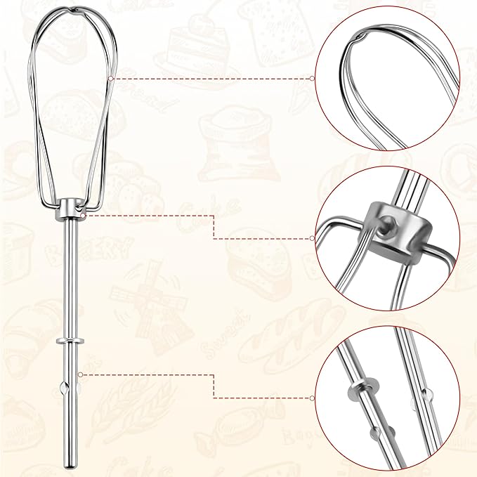 W10490648 Hand Mixer Turbo Beaters KHM2B (2 Pack) & KHMPW Stainless Steel Pro Mixer Whisk Attachment(2 Pack) Fit for Kitchen Mixer KHM Series by Fetechmate