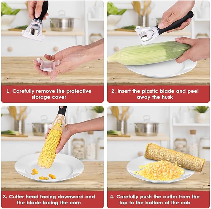 Corn Peeler for Corn on the Cob, Corn Cob Stripper with Large Ergonomic Handle, Corn Remover Corn Kernel Cutter #1114