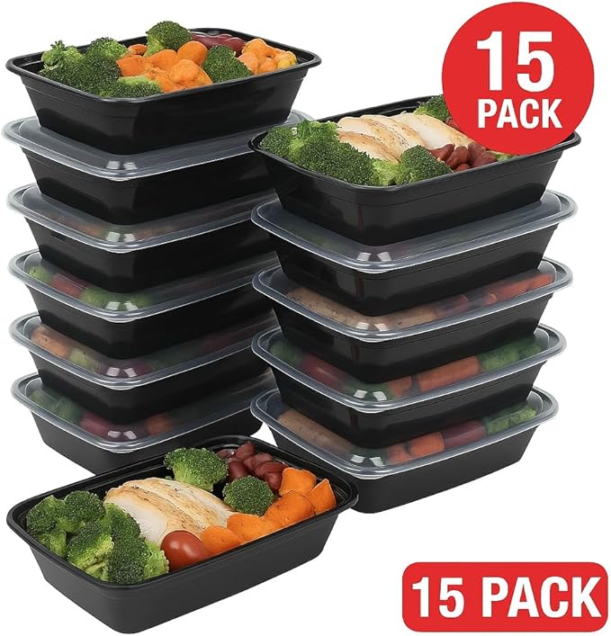 Ruthy's Outlet Meal Prep Containers W/Lids -Square Food Storage – BPA-Free| Stackable | Microwave | Freezer & Dishwasher Safe | Reusable Lunch Bento Box Portion Control & Planning (15 Pack, 16 oz)