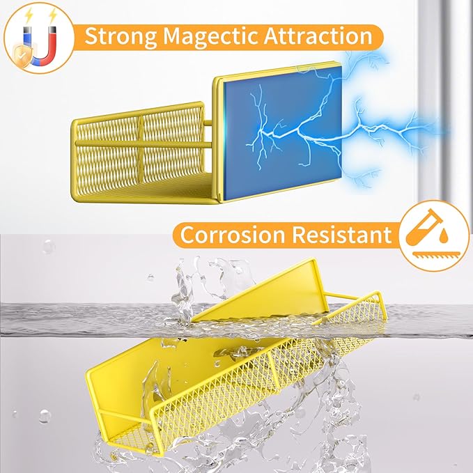 Magnetic Spice Rack for Refrigerator, 4 Pack 100% Metal Strong Magnet Fridge Shelves, Space Saving Spice Organizer, No Drilling Moveable Home Kitchen Laundry Room Storage Organization, Yellow