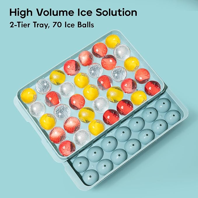 Ice Cube Trays with Lid and Bin, 1.0 IN Small Round Ice Cube Mold for Freezer - Easy Release Stackable Ice Ball Maker for Cocktail, Whiskey and Drinks,BPA-Free(1.0in/70 balls&box)