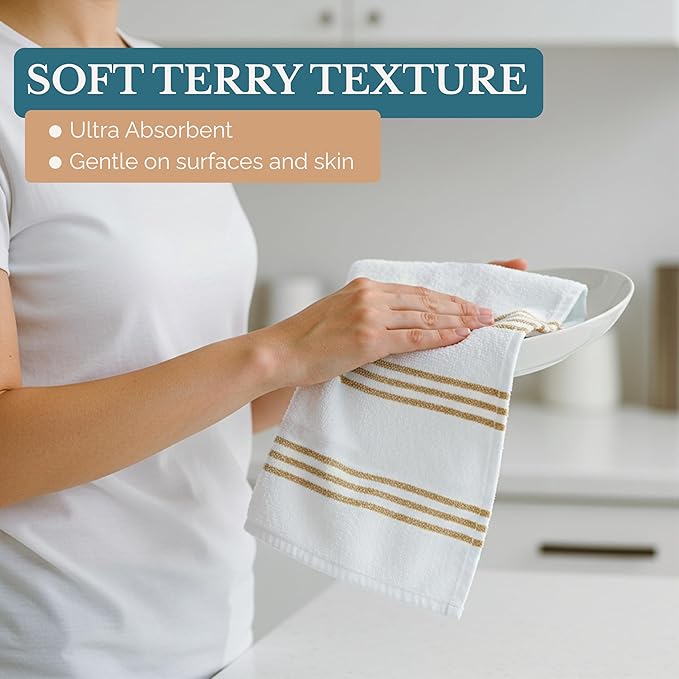 Casa Platino Kitchen Dish Cloths and Dish Towels, 8 Pc Cotton Set with Dual Designs for Drying and Surface Care, Soft and Stylish Helpers for Warm-Toned Kitchens – Beige