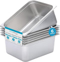 BIRDROCK HOME Stainless Steel Steam Table Pan - Hotel, Restaurant & Catering Supplies - 24 Gauge Steel, 9.9 qt Capacity - Meal Prep, Cooking, & Food Storage Container - 6" Depth, 1/2-Size (6 Pack)