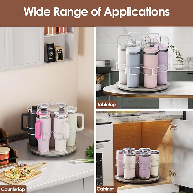 Water Bottle Organizer for Stanley 20/30/40oz, Rotating Stanley Cup Organizer Holder, Bottle Organizer for Stanley Simple Modern Owala Yeti, Tumbler Lazy Susan, Gray