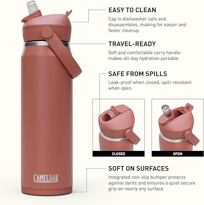 CamelBak Thrive Flip Straw Insulated Stainless Steel Water Bottle Sierra Red, 25oz