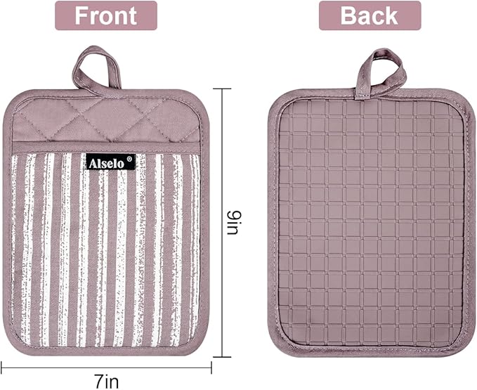 Silicone Pot Holders Set of 3 Heat Resistant & Non Slip Potholders, Professional Oven Hot Pads with Pockets Mitts for Kitchen Cooking Baking Barbecue (3, Purple)