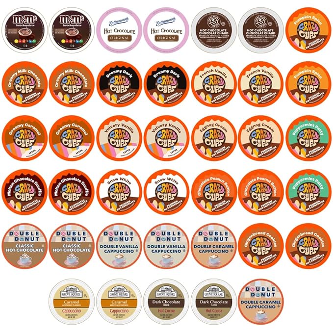 Crazy Cups Cappuccino & Hot Chocolate Variety Pack, Including Flavored Chocolate & Cappuccino Coffee for Keurig K Cup Machines, 40 Count