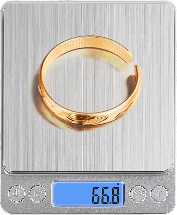 Small Digital Food Scale Ounce/OZ and Gram Scale, Kitchen Scale 3000g/0.1g High Precision for Baking, Soap Making, Jewelry, Includes 2 Trays and Batteries, 9 Units, Tare Function, Easy to Store