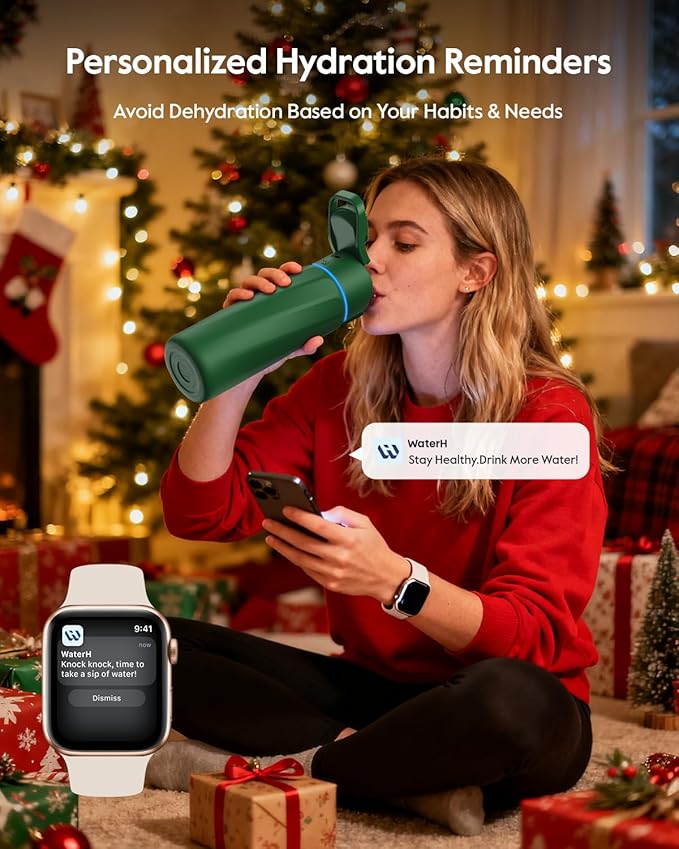 BOOST Smart Water Bottle with Reminder & Tracker, 24oz Vacuum Insulated Bottles Stainless Steel, BPA-Free, Wide Mouth, Ideal Gift for Men, Women, Christmas, Thanksgiving Day, Gym, Office, School