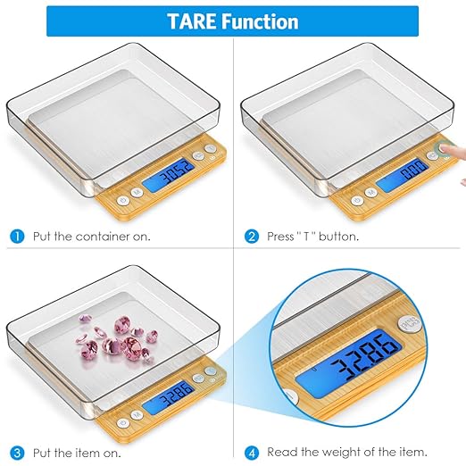 AMIR Digital Kitchen Scale, 500g Mini Pocket Jewelry Scale, Cooking Digital Food Scale with Back-Lit LCD Display, 2 Trays, 6 Units (Battery Included)