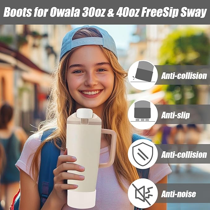 Mity rain 2PCS Protective Silicone Boots for Owala 30oz & 40oz FreeSip Sway Bottles & Tumblers - Accessories for owala, Enhances Stability & Prevents Scratches (White)