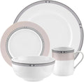 Portmeirion Home Vintage Chic 16 Piece Set - Porcelain Dinnerware with Art Deco Borders - 10.5" Dinner Plates, 7.5" Salad Plates, 5.5" Bowls, 11.5 Oz Mugs - Microwave & Dishwasher Safe Place Settings
