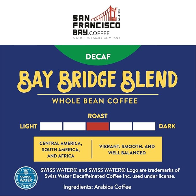 San Francisco Bay Whole Bean Coffee - DECAF Bay Bridge Blend (2lb Bag), Medium Roast, Swiss Water Processed