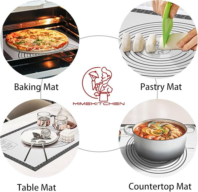 Silicone Baking Mat with Measurement, Non Stick Siliocne Pastrty Mat for Dough Rolling, Making Cookies, Macarons, Bread, Cake and Candy Reusable Fondant Mat Baking Supplies