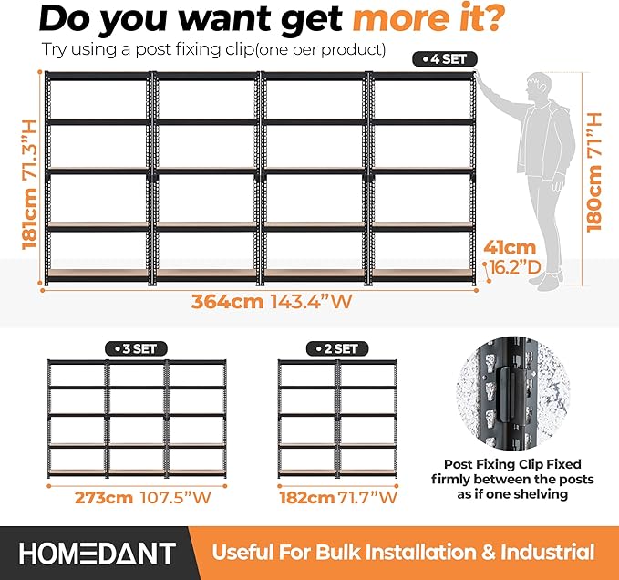 HOMEDANT 5 Tier Storage Shelves Adjustable Laminated Boltless Garage Metal Shelving Unit Heavy Duty Utility Rack Shelf Warehouse Pantry Closet Kitchen 35.9" W x 16.2" D x 71.3" H 3Pack