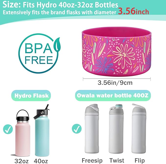 WK IEASON Protective Silicone Base Boot for Hydro Flask Mouth, Anti-Slip Silicone Sleeve Cover Bumper for Hydro Water Bottle Accessories -3.56inch Bottom Diameter