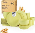 Wheat Straw Dinnerware Set 40-Piece Service for 8 Unbreakable Dishes Set Plates and Bowls Sets Drinking Glasses Microwave Safe Dish Set Lightweight Dinnerware Set for Home & Kitchen - Yellow