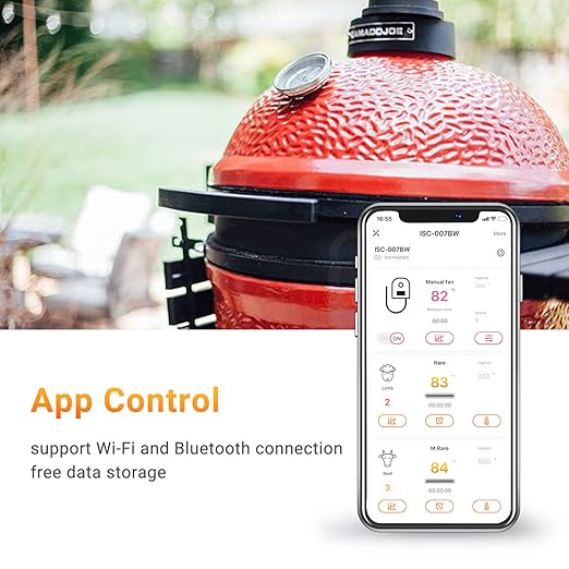 INKBIRD WiFi & Bluetooth BBQ Temperature Controller ISC-007BW Kit, Automatic Smoker Fan Controller Grill Thermometer with 3 Probes for Big Green Egg, Kamado, WSM, Kettle, Akorn - Storage Carrying Case