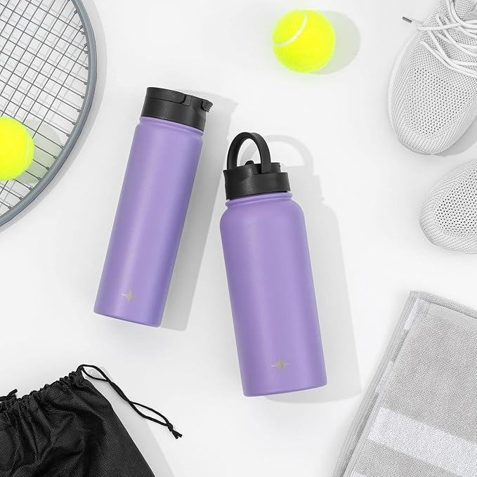 JoyJolt Triple Insulated Water Bottle with Straw Lid AND Flip Lid! 22oz Water Bottle, 12 Hour Hot/Cold Vacuum Insulated Stainless Steel Water Bottle. BPA-Free Leakproof Water Bottles - Thermos Bottle