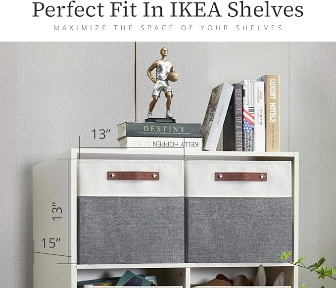 DECOMOMO Kallax Storage Cubes - 13x15x13 Storage Bins, Baskets for Organizing Shelves (Grey and White, 3-Pack)
