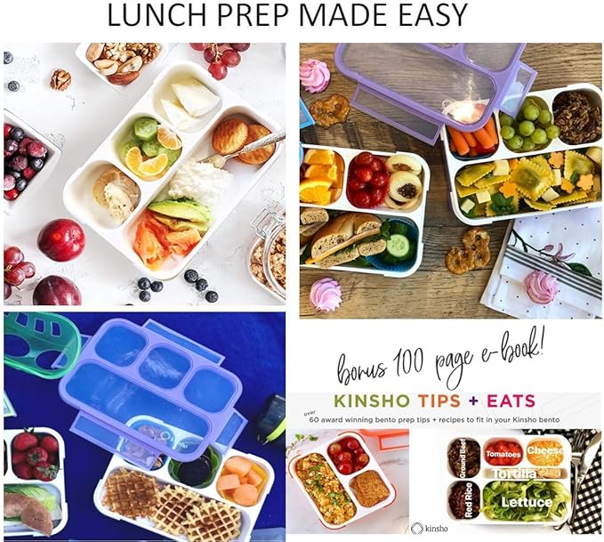 kinsho Bento Lunch Box for Kids Lunch-Boxes for Women Adults Girls Boys | Snack Containers for Toddlers Tweens Pre-School Lunches BPA Free | Purple, 4 compartments (1 Pack)