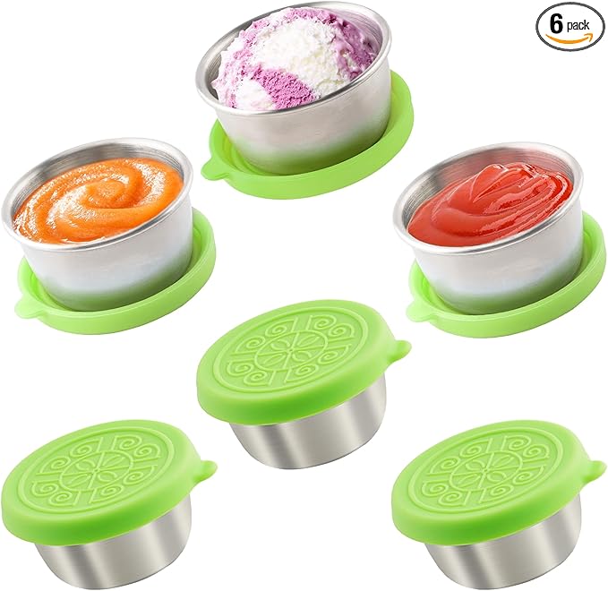 6x1.6 Oz Salad Dressing Containers With Lids, Small Leakproof Reusable Stainless Steel Salad Dressing Container To Go For Lunch Boxes,Sauce containers, Picnics,Travel Meal Prep And Kitchen Storage.