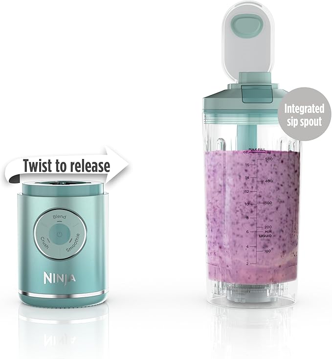 Ninja Blast Max, Portable Blender + Twist & Go, Personal Smoothie, Blend, Ice Crush, 3 Programs, Cordless, 22oz removable Vessel, Dishwasher Safe, Leakproof, Sea Glass, BC251MT