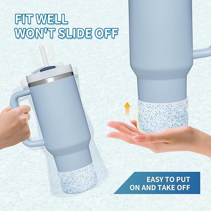 WUQID 2 Pack Bling Silicone Boot Compatible with Stanley Quencher Adventure 40oz & Stanley IceFlow 20oz 30oz, Reduces Dents Protective Silicone Water Bottle Bottom Cover Sleeve