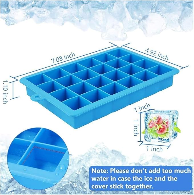 Ice Cube Tray 3 Pack, Silicone Ice Tray with Removable Lid, Easy Release Crushed Ice Trays for Freezer, Stackable 24-Cavity Flexible Ice Cube Molds for Cocktail Whiskey