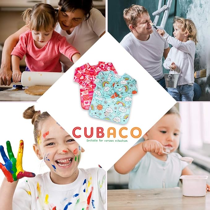 CUBACO Kids Painting Apron, 2pcs Waterproof Art Smocks For Child 3-8 Years, Kids Smocks for Painting Aprons with Long Sleeve