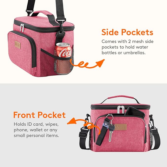 Lifewit Reusable Insulated Lunch Bag for Men, Lunch Box Women, Portable Cooler Freezable Soft Lunchbox Leakproof with Adjustable Shoulder Strap for Adult for Work Picnic or Travel, Pink 9L