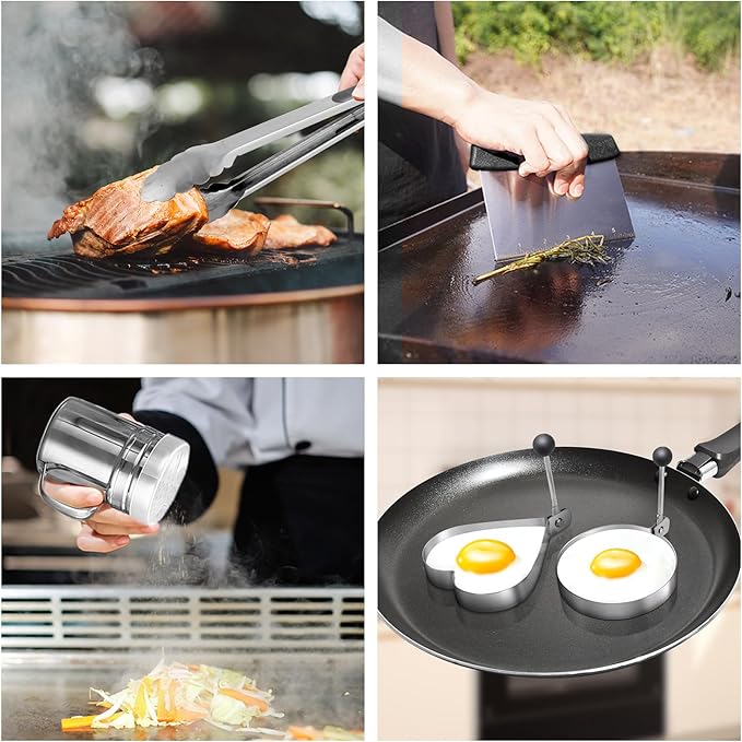 Griddle Accessories BBQ Grill Set - 20pcs Stainless Steel Barbecue Tools Kit for Blackstone with Griddle Spatula Basting Cover Grill Mats Carry Bag for Camping,Flat Top Camp Chef Utensil