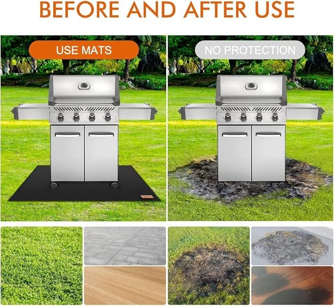 65 x 36 inch Under Grill Mats for Outdoor Grill, Double-Sided Fireproof Grill Pad, Waterproof Oil-Proof Grill Floor Pads Fire Pit Mat, Grill Pads for Outdoor Grill Cooking