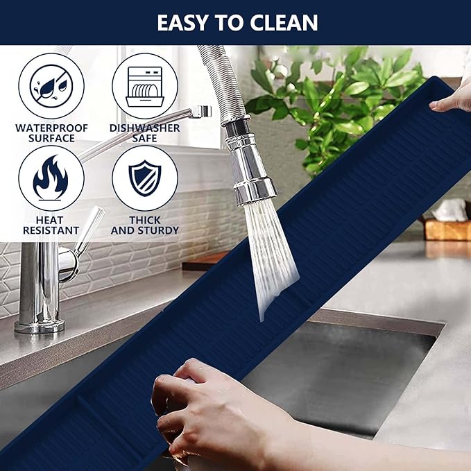 AWOKE Stove Top Shelf 30 Inch - Silicone Material Magnetic Shelf for Stove - 3 Functional Partitions Kitchen Spice Rack Organizer-Navy Blue,Kitchen Gadgets Storage Organization