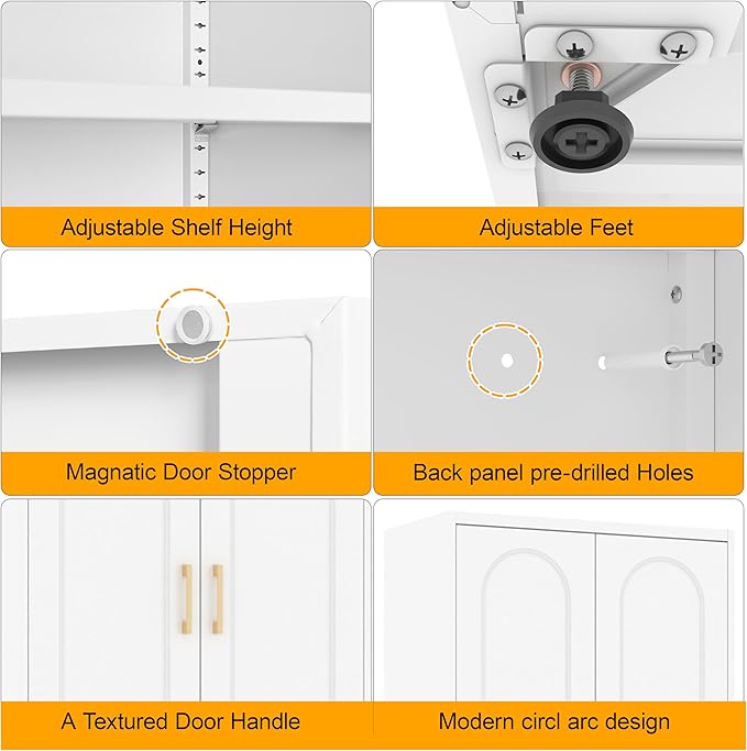 Metal Storage Cabinet with 4 Adjustable Shelves, 71" Tall Kitchen Pantry Cabinet with Doors, White Pantry Cabinets, Utility Large Cupboard, Storage Cabinets for Kitchen, Living Room, Dining
