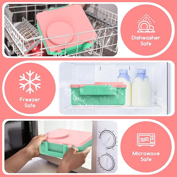 Bento Box for Kids - Leak-Proof Bento Lunch Box with Insulated Thermos Food Jar - 4 Compartments, 1 Removable Divider, 1Spoon, 1 Fork - Dishwasher Safe, BPA-Free (Light pink)