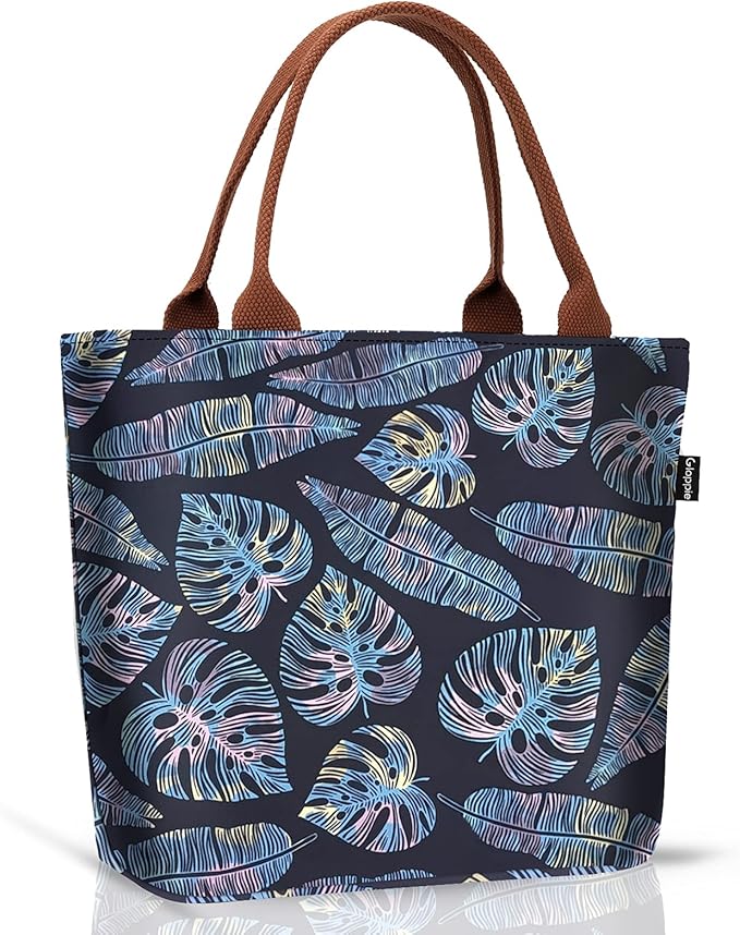 Gloppie Lunch Box for Women Adult Lunch Bag Women Insulated Lunch Tote for Work Loncheras para mujer 9L Yellow Blue Leaves
