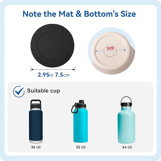 Silicone Bottom Protectors for Hydro Flask 64oz, Yeti 36oz, CIVAGO 32/40 oz, IRON FLASK 32/40 oz, Non-Slip Rubber Bottom Protectors (6 Pack 2.95" 75mm)