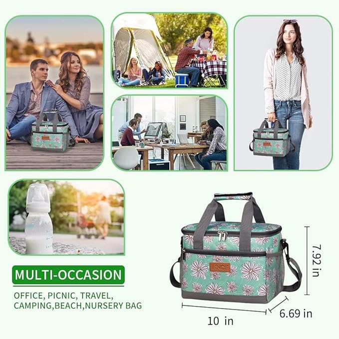 iknoe Insulated Lunch Bag, Foldable 8.5L Cooler Bag for Men & Women, Leakproof Thermal Design, Great for Office, Picnic, Travel, Lunch Box, Nattier Blue