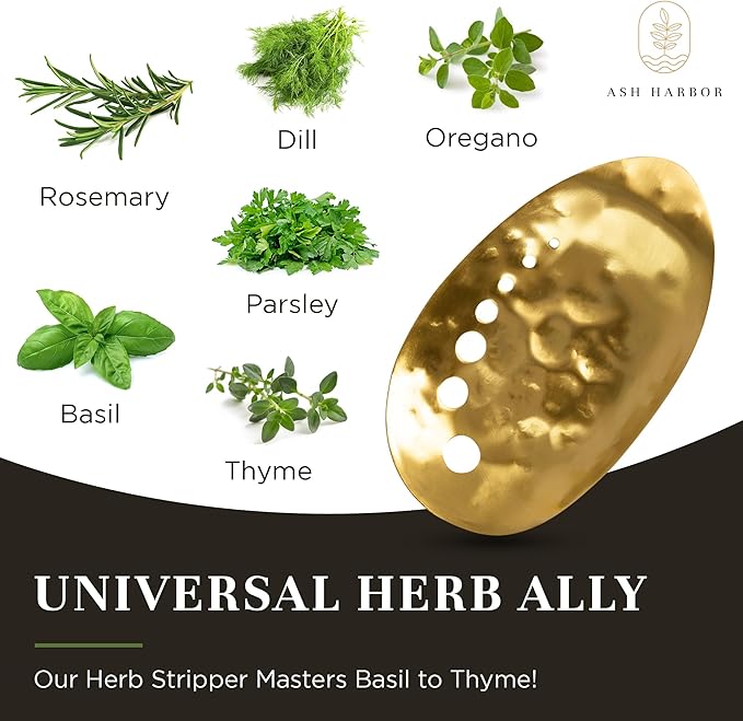 Brass Herb Stripper Bowl 7 Hole Sizes Shred & Catch Herbs & Greens 5.5 x 3.5 In. AH-STBS-2023