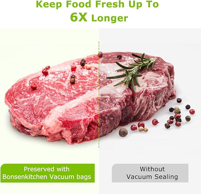 Bonsenkitchen Precut Vacuum Sealer Bags, 50 Pint 6" x 9" Food Sealer Bags, Food Grade, BPA Free, Heavy Duty, Customized Size Vacuum Bags for Vac Storage, Meal Prep or Sous Vide Cooking, VB10