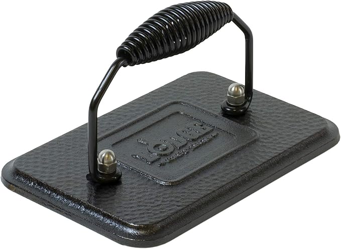 Lodge LDP3 Reversible Grill/Griddle, 9.5-inch x 16.75-inch & LGP3 Rectangular Cast Iron Grill Press, Pre-Seasoned, 6.75-inch x 4.5-inch