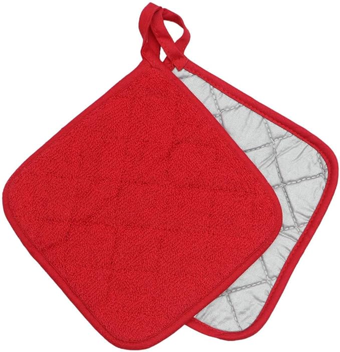 Cotton Pot Holders Cotton Made Machine Washable Heat Resistant Everyday Kitchen Basic Terry Pot Holder, Hot Pads, Trivet for Cooking and Baking Set of 4 (Red)