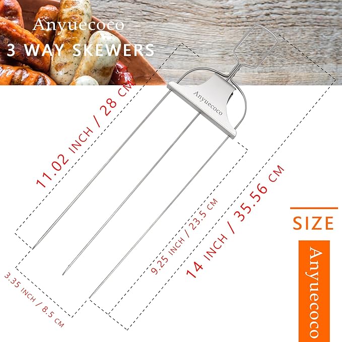 Skewers for kabobs,4-PCS 14 Inch 3-Prong Kabob Skewers for Grilling,Stainless Steel Skewer,With Push Bar Reusable Metal Skewer,Kabob Sticks,Perfect For Meat,Chicken,Sausages,Veggies,shrimp