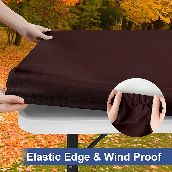 homing Rectangle Table Cloth Cover, Waterproof Polyester Elastic Fitted Tablecloth, Fits for 6 Foot Folding Tables, Washable Table Protector for Fall, Thanksgiving, Harvest Party (Coffee, 30" x 72")