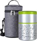 Lille Home Vacuum Insulated Stackable Stainless Steel Thermal Lunch/Snack box, 2-Tier Bento/Food Container with Lunch bag, Smart Diet, Weight Control, 32 Ounces