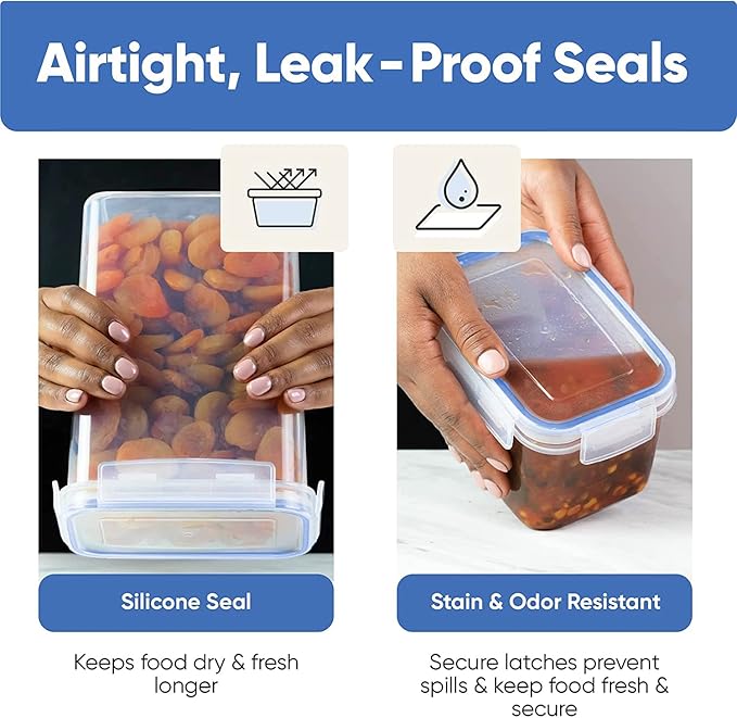 Airtight Food Storage Containers Set with Lids For Kitchen Organization 14 Pack - BPA Free Food Canisters With Labels, Marker & Spoon Set For Pantry Organization And Storage - Royal Blue