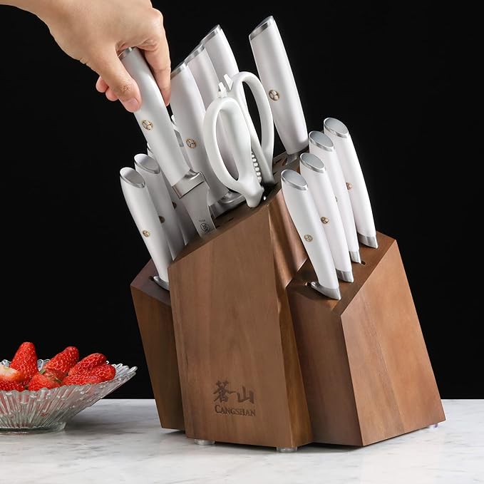 Cangshan L1 Series 17-Piece SHAN Knife Block Set, Forged German Steel, White, 1026856